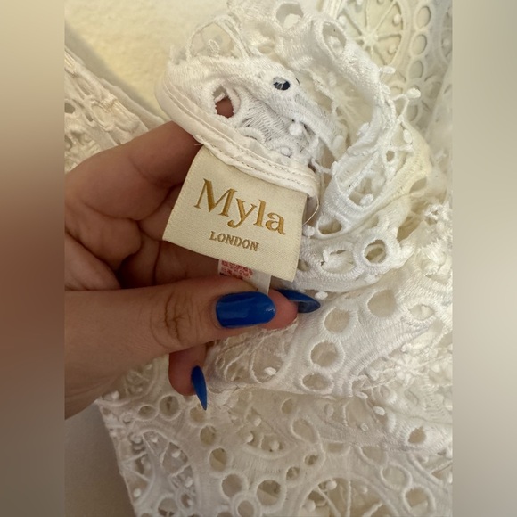 Myla London Vine Street Jumpsuit Sheer Crochet Resortwear Size Small White EUC - Picture 6 of 10